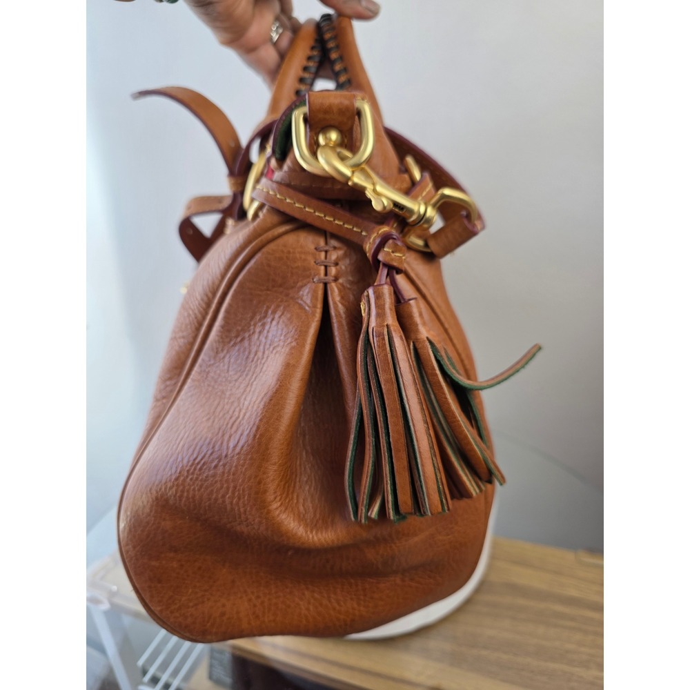 Dooney & Bourke Florentine Leather Satchel Ginger Whipstitch Tassel Bag Large - Picture 5 of 12